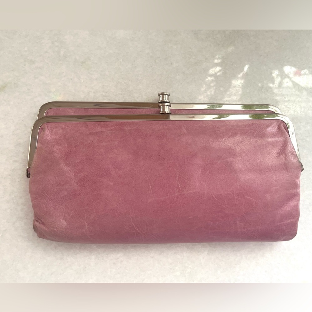 Hobo International Pink Leather Kiss Lock Wallet Clutch